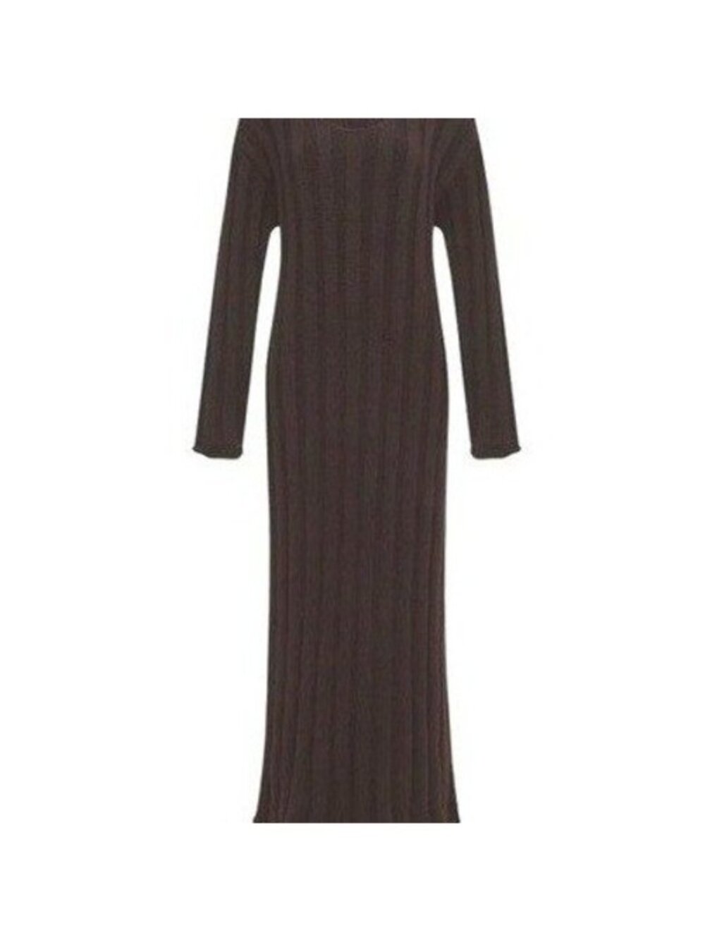 Rumored Brown Ribbed Knit Maxi Dress Lg Winter Luxe Minimalist Quiet Luxury NWT - Picture 2 of 6